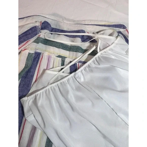 Old Navy Linen Blend Striped Button Down Shirt Dress with Slip Small Multi-Color - Picture 5 of 10